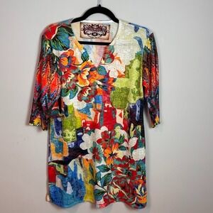 AMMA Colorful Made In LA Wearable Art Tunic Top Dress Made in USA sz MED stretch